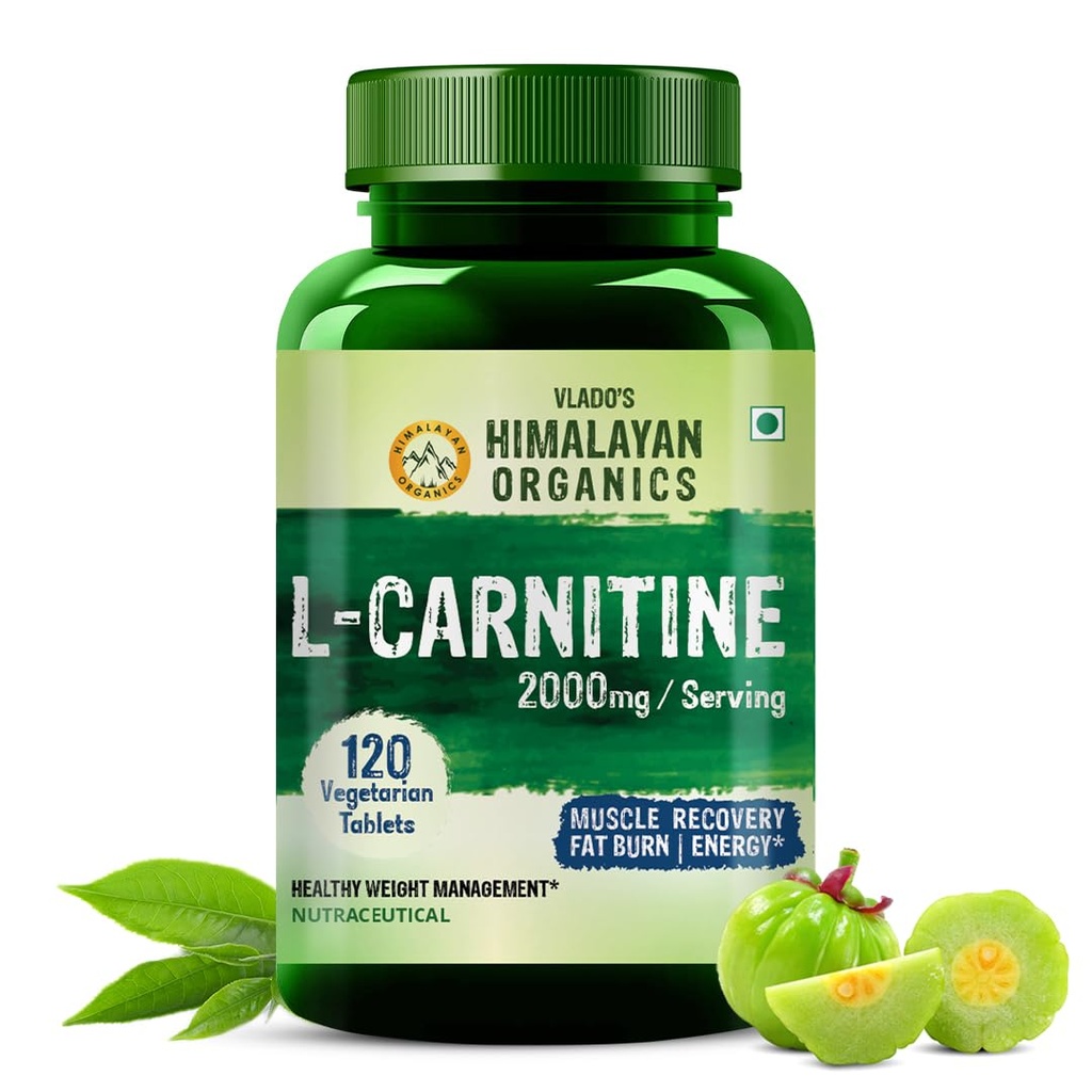 Himalayan Organics L-Carnitine L-Tartrate con Estratto di tè verde 2000 Mg | Gestione del peso sano | Supporta il recupero del muscolo, l'energia di aumento, la resistenza e la combustione grassa -120 compresse vegetariane