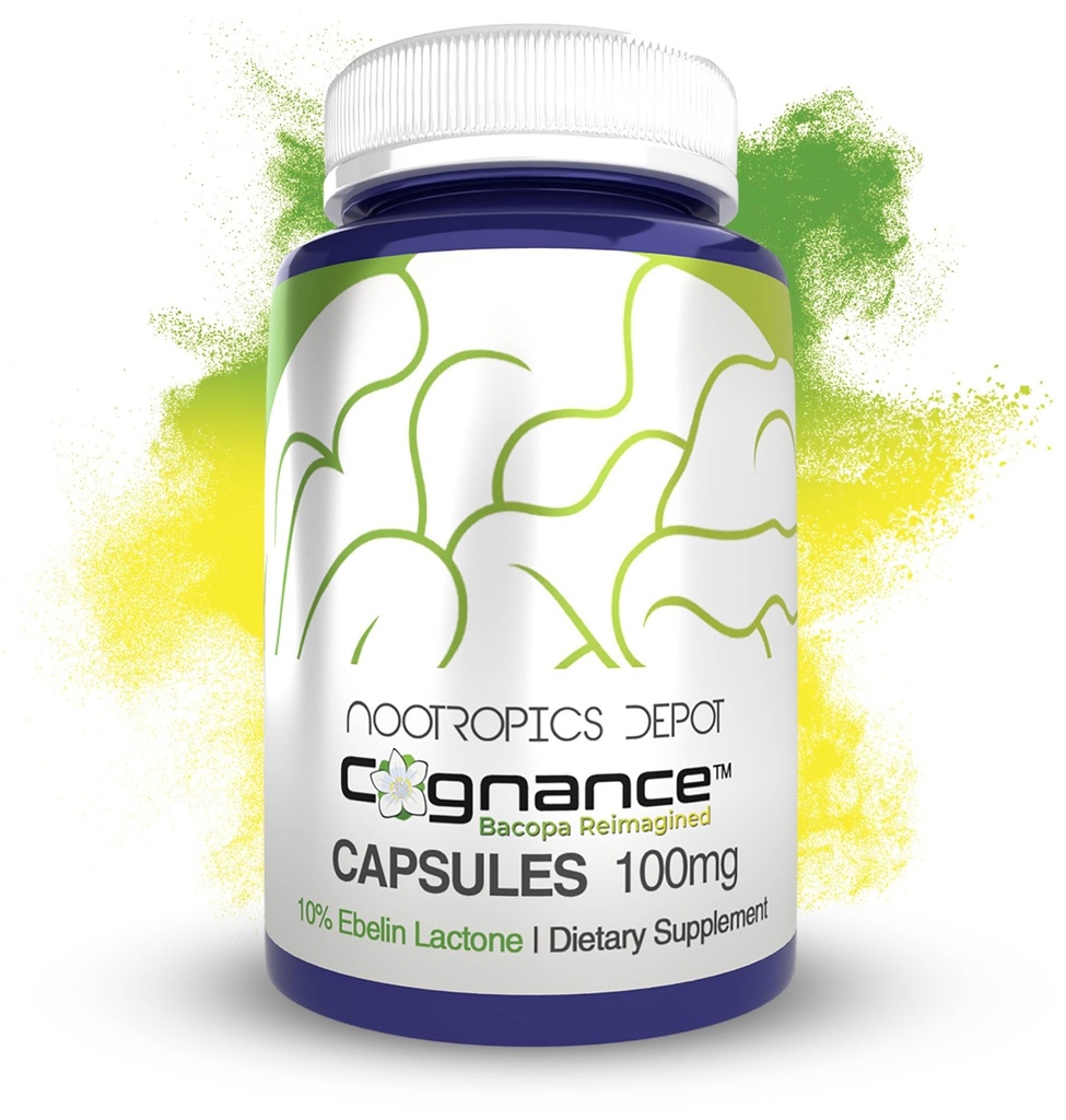 Nootropics Depot Cognance Enhanced Bacopa Capsules | 100mg | 10% Ebelin Lactone | Bacopa monnieri | Mood, Memoria, & 5-HT2A Attivazione, 180 Conte (Pack of 1)