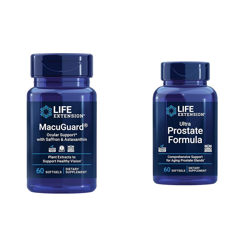 Supporto oculare per l'estensione della vita con zafferano e astaxantina 60 conte e ultraprostatica Formula Saw Palmetto 60 Softgels