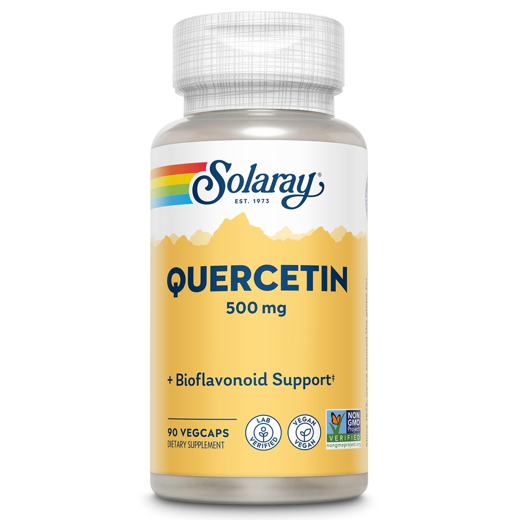 SOLARAY Quercetin 500 mg, Supporta Sinus, Respiratorio, Funzione Immune & Normale, livelli di acido urico sano, 90 VegCaps
