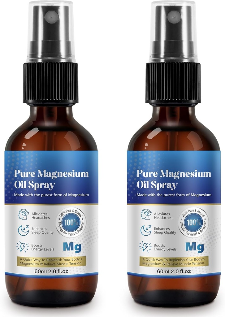Generico 2 Fl Oz Magnesium Oil Spray - Pure & Organic - Magnesio ad alta concentrazione - Non OGM, Senza glutine - Facile da assorbire - 2pc
