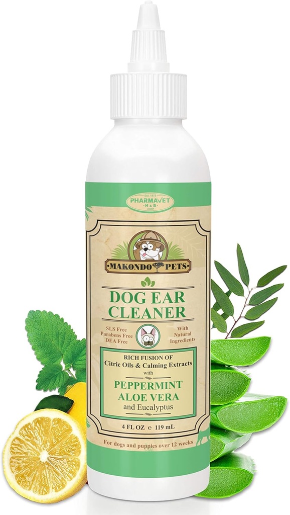 Soluzione detergente per cani con menta piperita Aroma | I suoi estratti naturali aiutano nel trattamento degli acari dell'orecchio del cane rimuovendo la cera, Debris & Odor | Lavaggio dell'orecchio del cane/Otic Cat Ear Cleaner Drops | Puppy Ear Cleaner