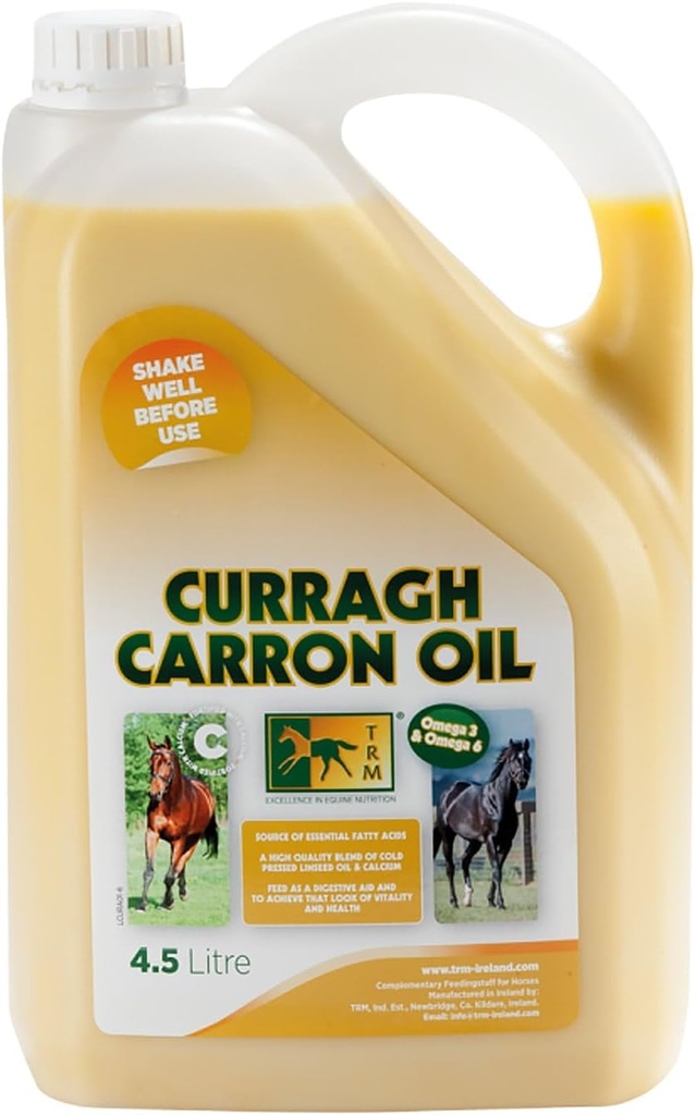 TRM Curragh Carron Flaxseed Oil Digestive Horse Supplemento per uno Shiny Coat | Fonte di Omega 3 & 6 | Migliora il peso, la pelle & Coat Condizione - 152 fl oz/1.2 US gal (4,5 litri) - 152 fl oz (1.2 US gal)