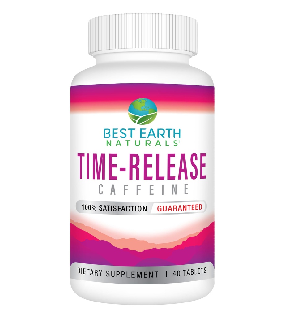 Migliori naturali terrestri Time Release Caffeina con L-Tirosina, Vitamina B6, Vitamina B12, Thiamin & More - Integratore energetico per le donne e gli uomini - 40 Conte