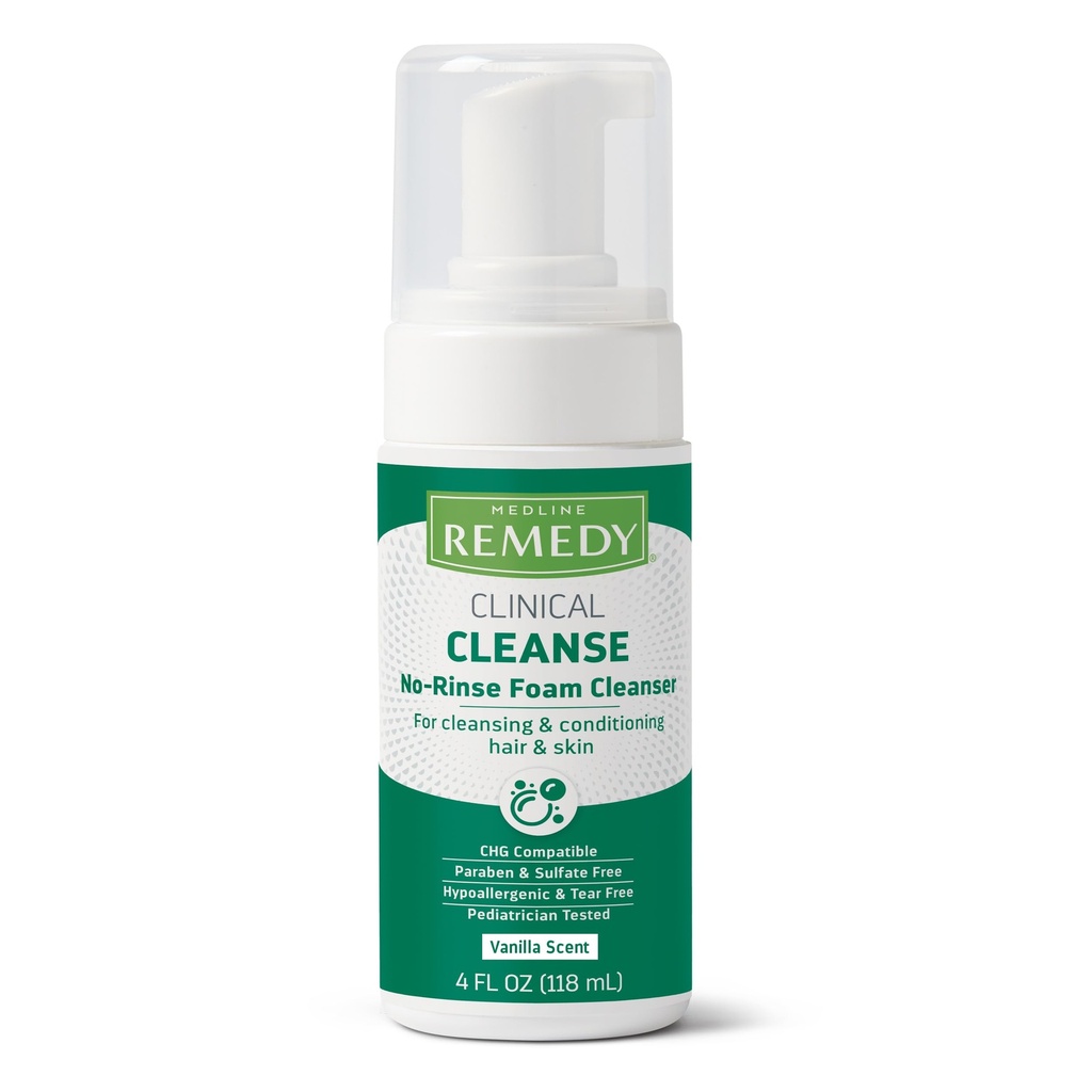 Medline Remedy Pulitore di schiuma clinica No-Rinse, Vanilla Scent (4 fl oz) - Shampoo idratante e Body Wash per pelle sensibile, Paraben e Sulfate Free, For Face, Hair e All Age