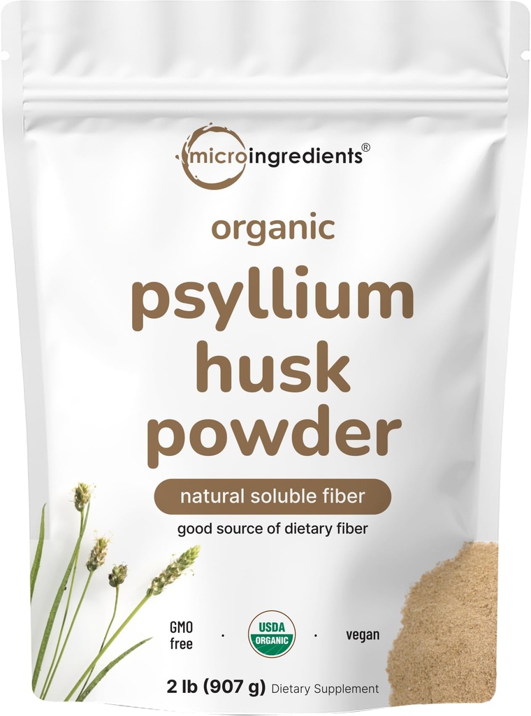 Micro ingredienti Psyllium Husk Powder, 2lbs (32oz) | Supplemento giornaliero di fibra solubile | India Origin | Prebiotici naturali e probiotici | Supporta la salute digestiva