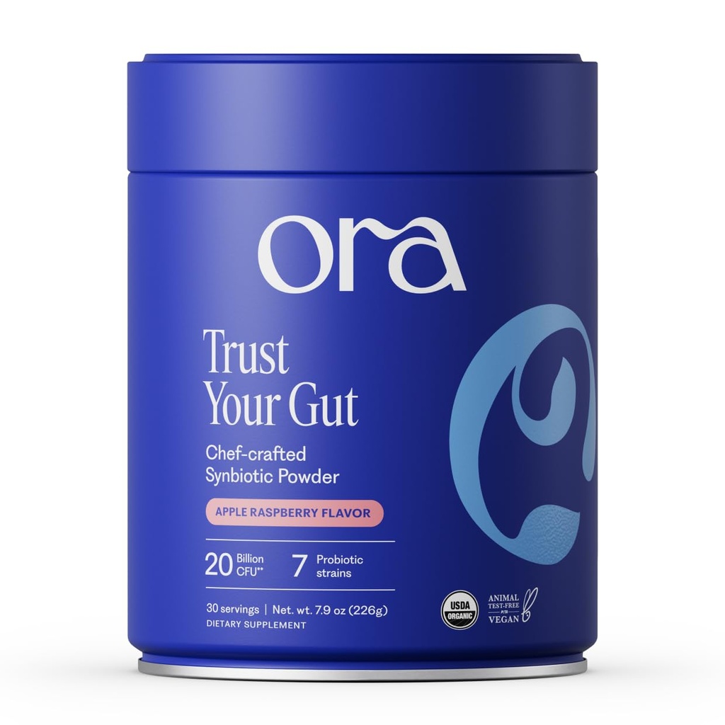 Ora Organic Prebiotici e Probiotici Polvere Supplemento - 20 miliardi di Probiotici, 7 Strains per Migliore Polvere Prebiotica, Non OGM, Probiotici per Donne, Uomini e bambini - Apple Raspberry Flavor, 30 Serve...