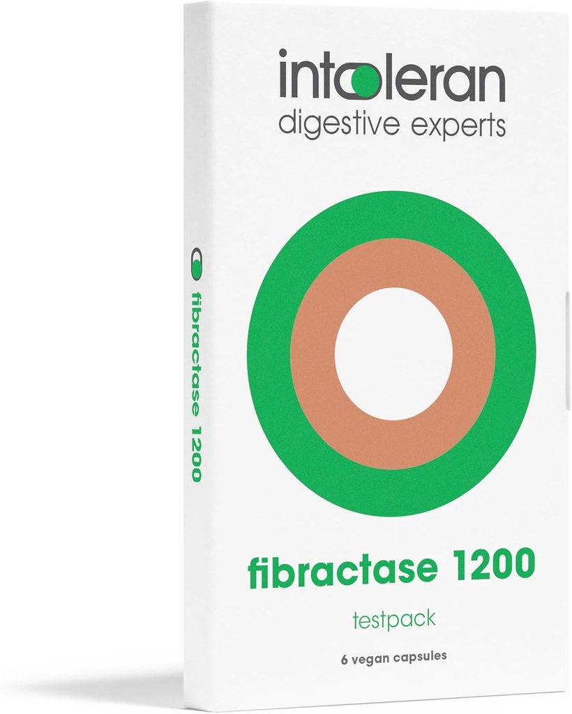 Intoleran Fibractase Forte Digestive Enzymes Testpack - 6 capsule | Supplemento per Fructans & Galactans Intolerance | Aiuta a digerire i carboidrati; Grains, Legumes, Onion, Aglio e grano | Pure