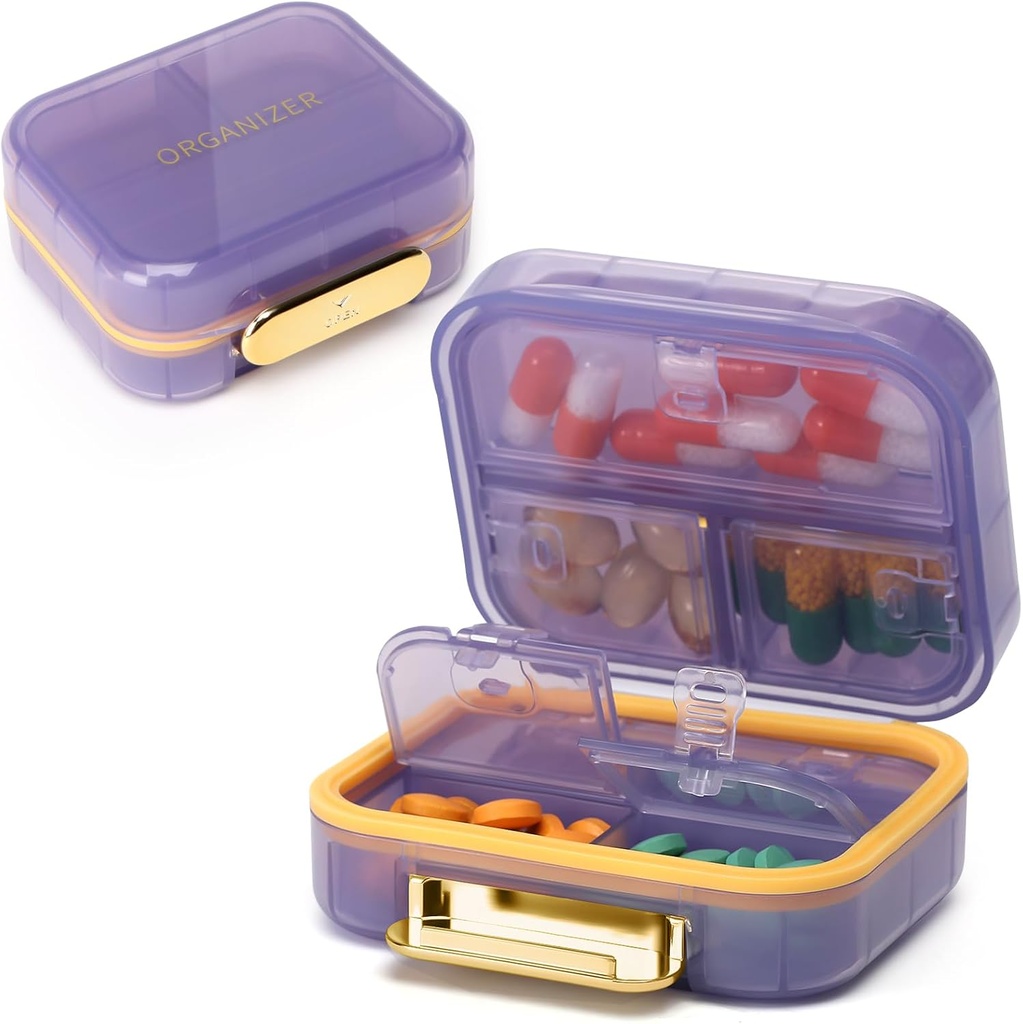 Toplive 7 scomparti Portable Pill Organizer Travel Medicine Pill Organizer, Moisture Proof Small Pill Case Pocket Pill Holder Daily Pill Container Box per Fish Oil Vitamins, Viola