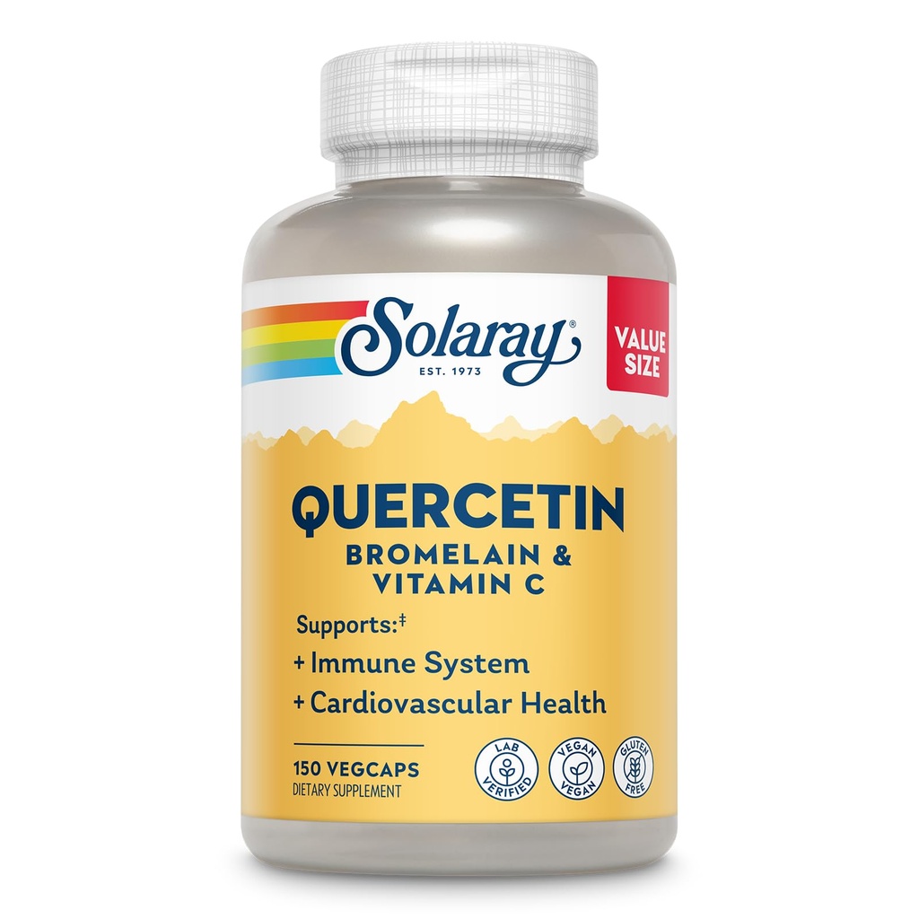 SOLARAY Quercetin Bromelain & Vitamina C, Immune System, Sinus, Respiratory & Antioxidant Activity Support, Vegan, 500mg di Quercetin & 1.235mg di VIT C, 60 giorni di garanzia, 75 Servings, 150 VegCaps