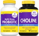 InnovixLabs Choline & Multi Probiotic Bundle Choline Bitartrate 550mg (100 capsule) Multi Strain Probiotics (60 capsule). Supporta la memoria, l'umore, la salute del cervello & Boost cognitivo.*