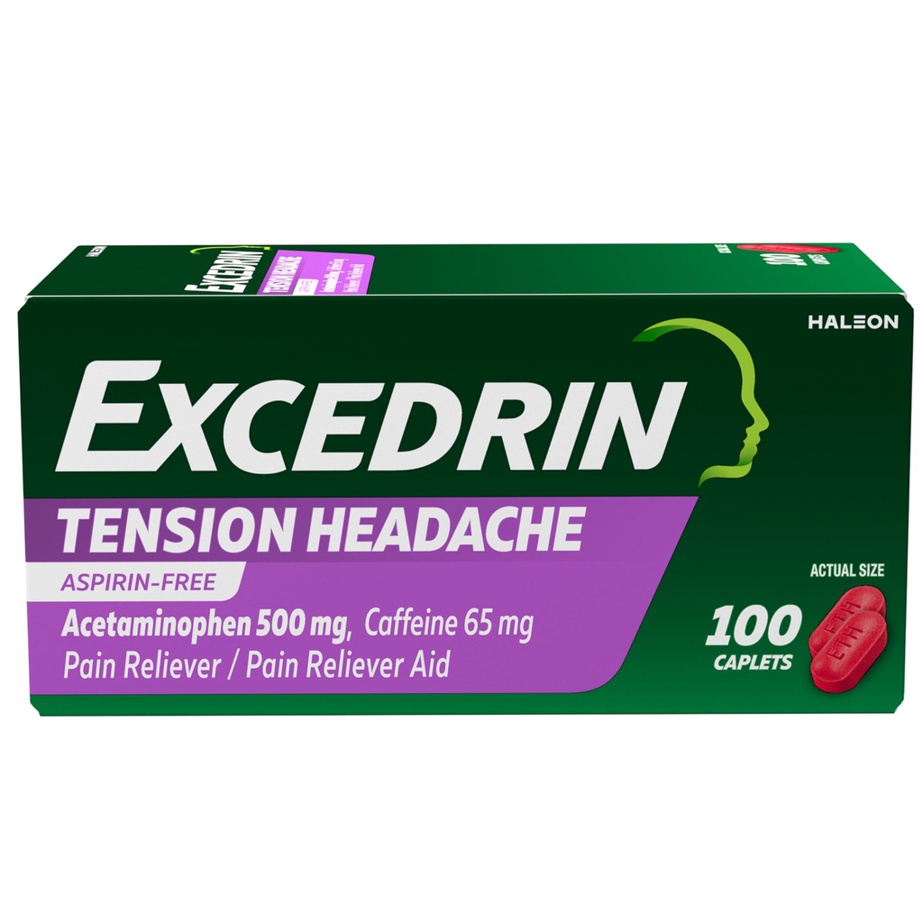 Capelli di sollievo della tensione di Excedrin, Acetaminophen 500mg, Caffeina 65mg, Reliever del dolore, Aspirina-Free, 100 Count