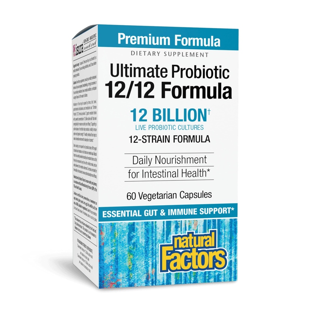 Natural Factors Ultimate Probiotic 12/12 Formula - Digestive Health Support Supplement with Probiotics - Immunity & Gut Health Support Supplement - 60 Vegetarian Capsules (60 Servings)