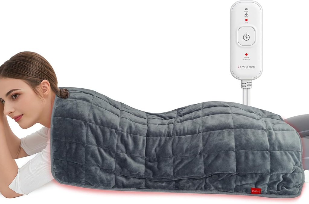 Comodo riscaldatore ponderato Pad 17"×33" per la schiena &amp; Cramps, Extra Large Electric Heat Pad, Compleanno giorni Regali per Mamma Donne Uomo Papà, Full Body Heated Pad, Muscolo più profondo & Dolore
