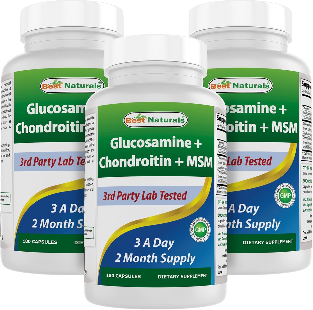 Best Naturals, Glucosamine Chondroitin e MSM Joint Supplements, 2600 mg per Serving, (180 Conte (Pack of 3))