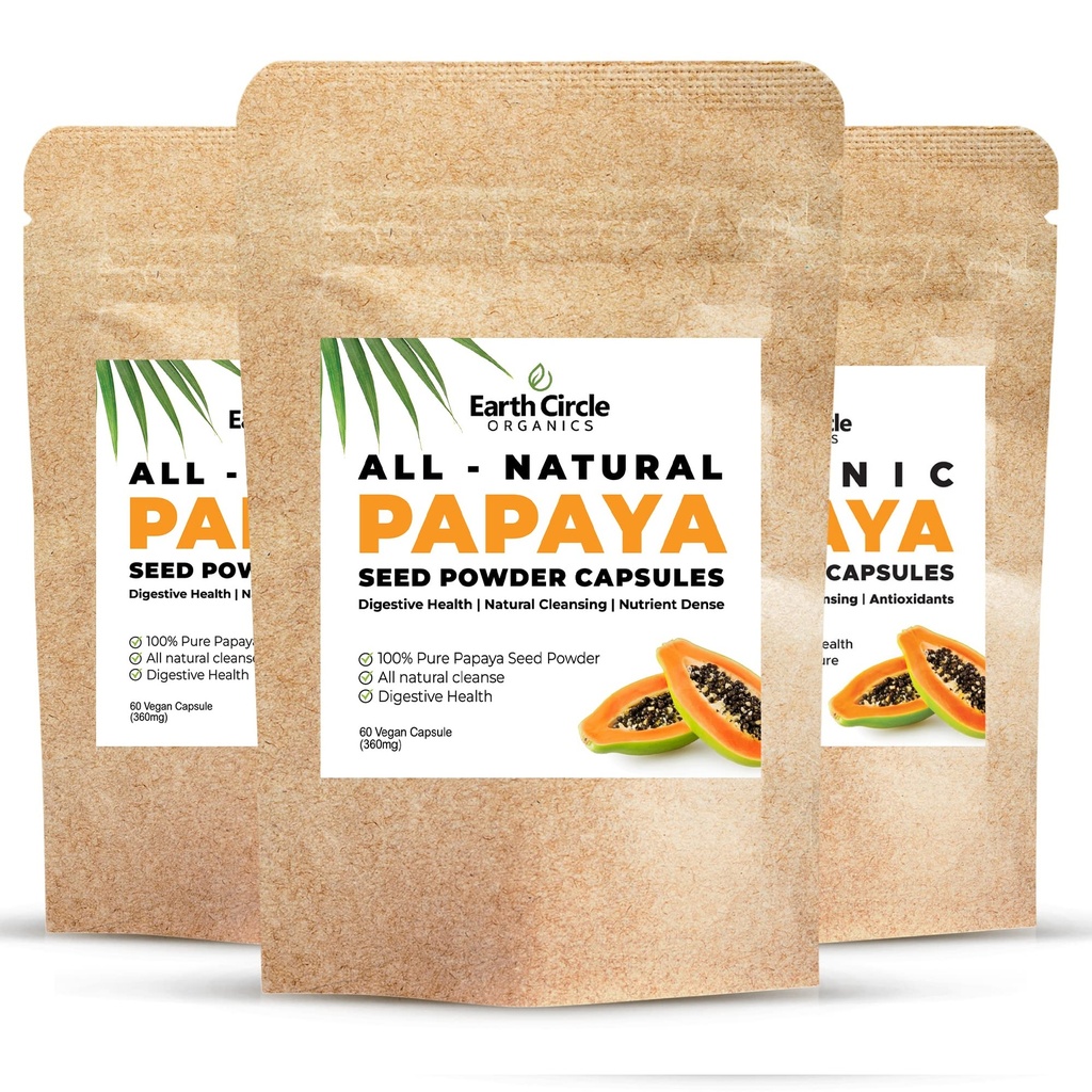 Papaya Seed Powder Capsules – potente integratore di papaina con vitamine A, C, & E & E & Ezymes per la digestione & Gut Health – 360mg/Serving – 60 capsule vegane per confezione (Pack of 3, 90-180 Day Supply)