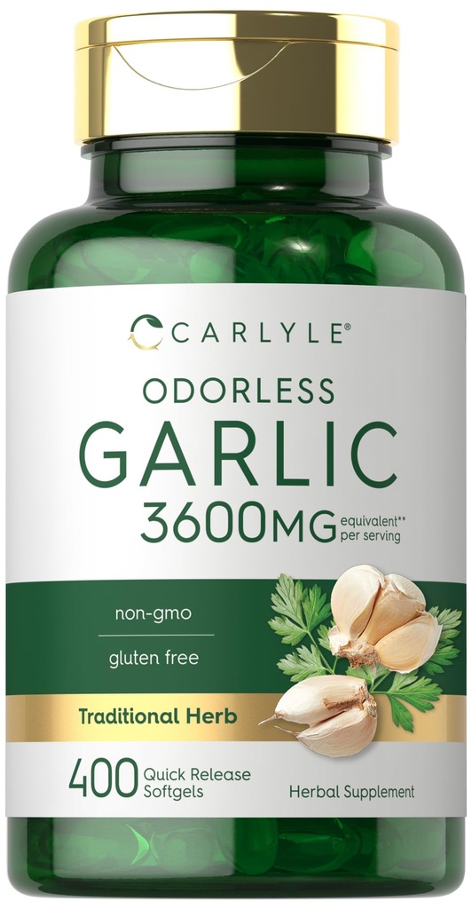 Carlyle Odorless Aglio Softgels 3600 mg | 400 Count | Allium Sativum Bulb | Non OGM, Gluten Free Supplement