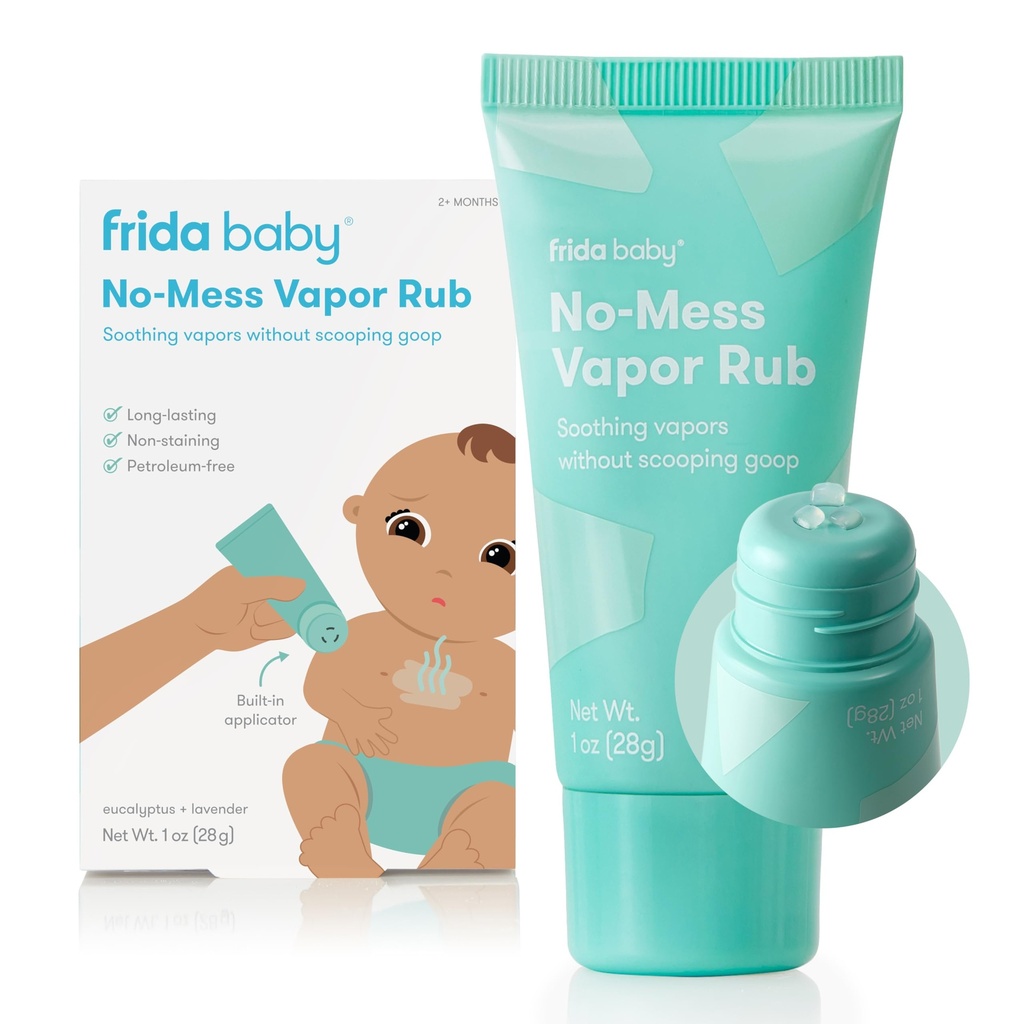 Frida Baby No-Mess Vapor Rub, Baby Vapor Rub per petto, Neck, Back + Foot, Non-Medicated, Petroleum-Free, Hands-Free Applicator Tube, Non contenenti, Soothing Eucalyptus & Lavender per il sonno