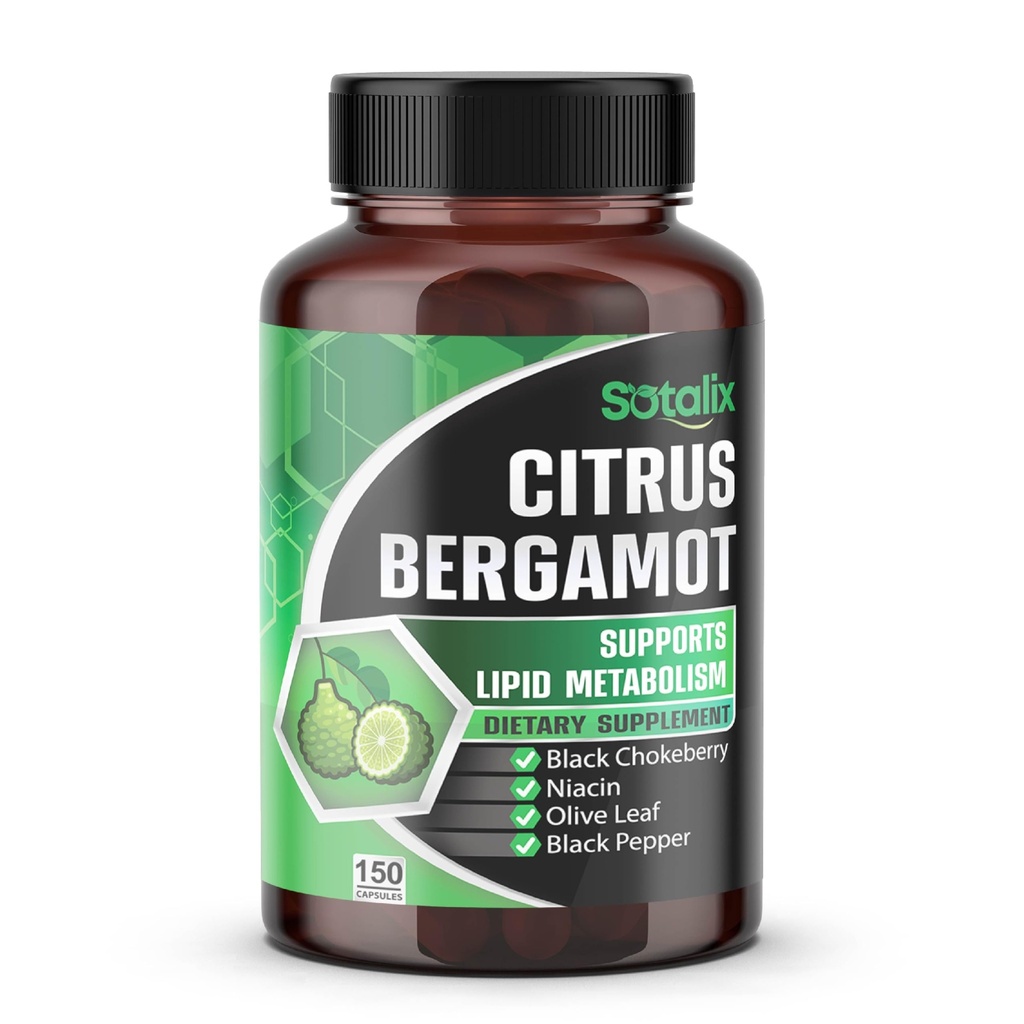 Premium Citrus Bergamot Organic Bergamot Supplemento con Niacin Black Chokeberry Olive Leaf Black Pepper - Heart & Circulatory Function Support 150-day Support (150 Count (Pack 1))