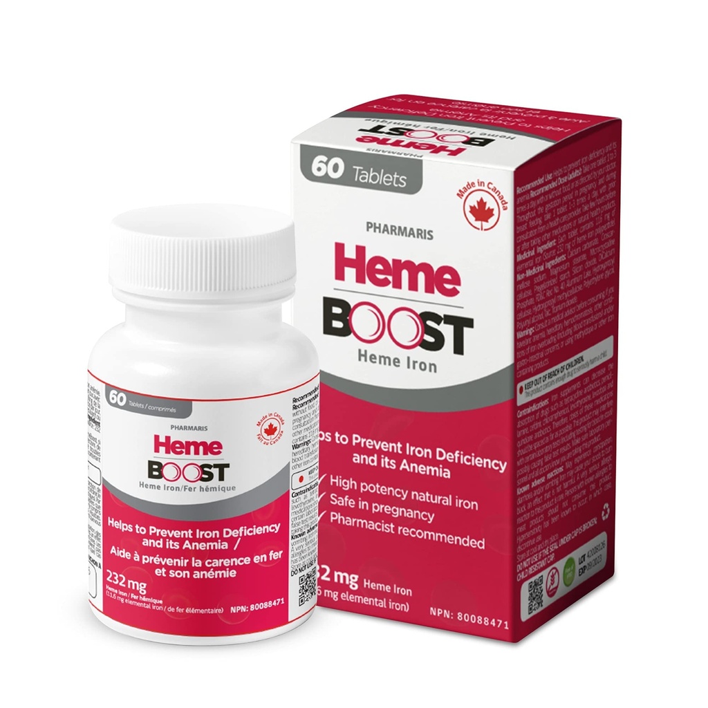 Hemeboost 11.6mg (232mg Heme Iron) I 60 compresse | High Potency Natural Iron Supplement I High Absorption & Gentle on Stomach I Iron Pills for Adults & Safe for Use in Gravidanza