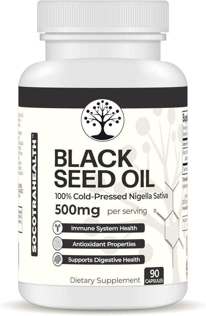 Olio di semi neri - 100% Cumino nero freddo Nigella Sativa - Antiossidante, Immune e Supporto di sistema digestivo - Non OGM, Gluten Free - 500 mg per porzione - 90 capsule vegane