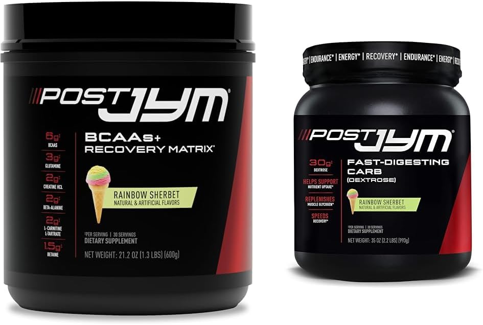 Post JYM Active Matrix Post-Workout BCAAs, Glutamina, Creatina HCL & More Rainbow Sherbet + Carbi di Dextrose Fast-Digesting, 30 Serve