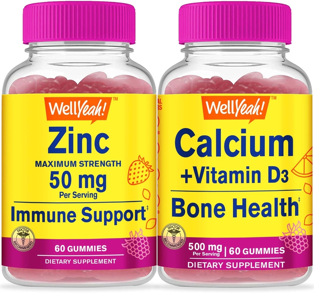 WellYes Zinc + Calcium + Vitamina D3, Gummies Bundle - Grande degustazione, Integratore di vitamina, Senza glutine, OGM libero, pancia masticabile