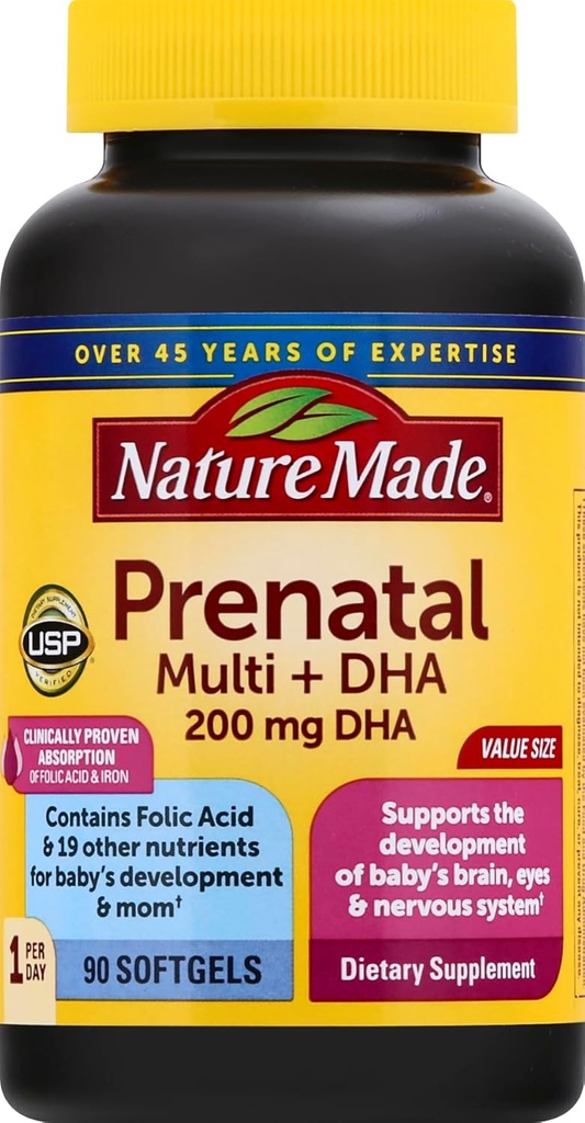 Vitamina Prenatale + DHA Softgel con acido folico, iodio e zinco, 90 Conte