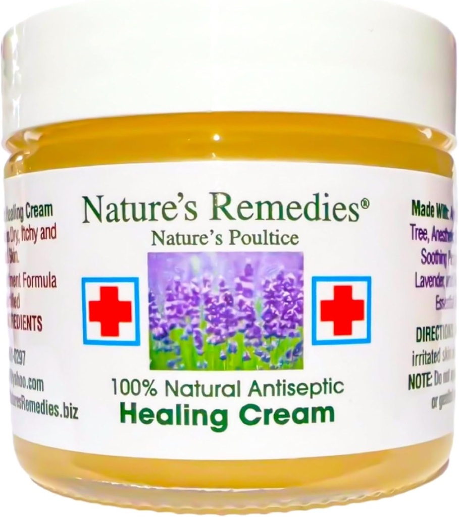 "100% Natural Antiseptic Healing Cream" Guarisce e Soothes Infected Skin, Bed Sores, Pressure Sores, Wounds, Painful Ulcers, Itching, Scrapes, Rashes, Cuts, Burns, Poison Ivy, Eczema, Psoriasis 2 oz.
