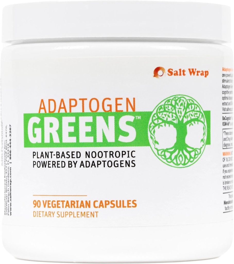 SaltWrap Adaptogen Greens - Mind-Body Resilience Formula - Caffeina-Free Nootropic per Stress, Focus e prestazioni cognitive - 90 capsule