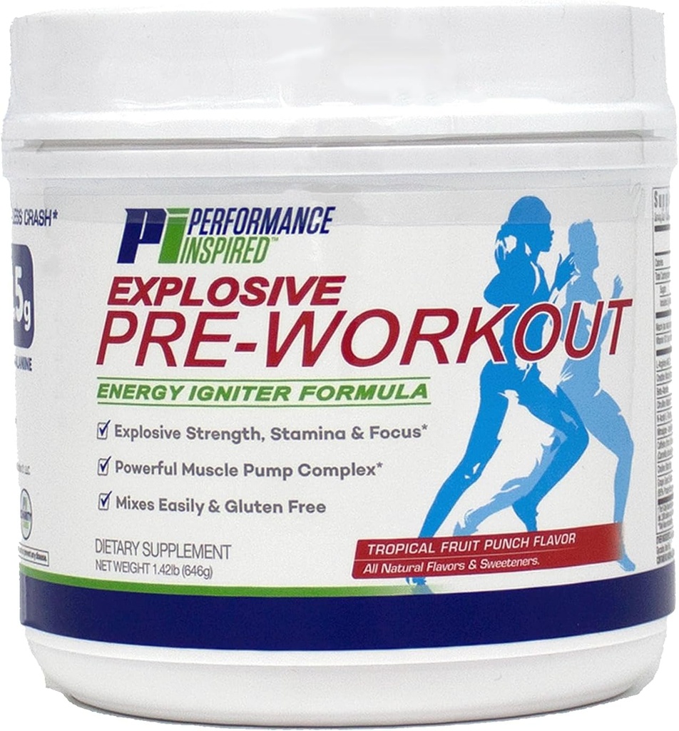 PreWorkout Powder - All Natural - G-Free & Vegan Formula - Contiene Citrulline - Nitrosigine - Tè Verde - Arginina - Beta Alanine - Punch tropicale di frutta - 32 Serve