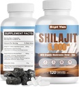 Shilajit Himalayan Capsule - Pure Himalayan Organic Supplement with Mushrooms Blend, Zinc - 2 mesi Fornitura per forza, Stamina, Cervello e Salute Immune - Shilajit per le donne & uomini 120 Conte Vegan