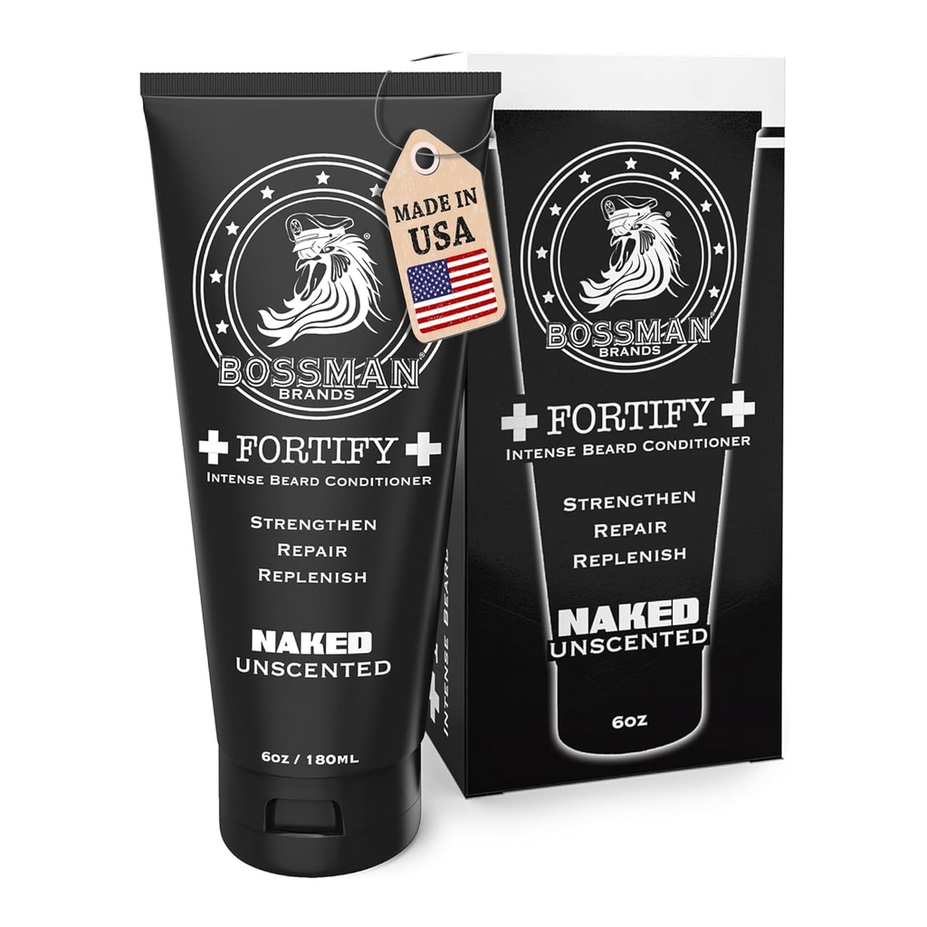 Bossman Fortify Intense Beard Conditioner for Men (Naked - Unscented) – Moisturizes, Replenishes & Protegge con ingredienti naturali – Thicker Formula, Made in USA