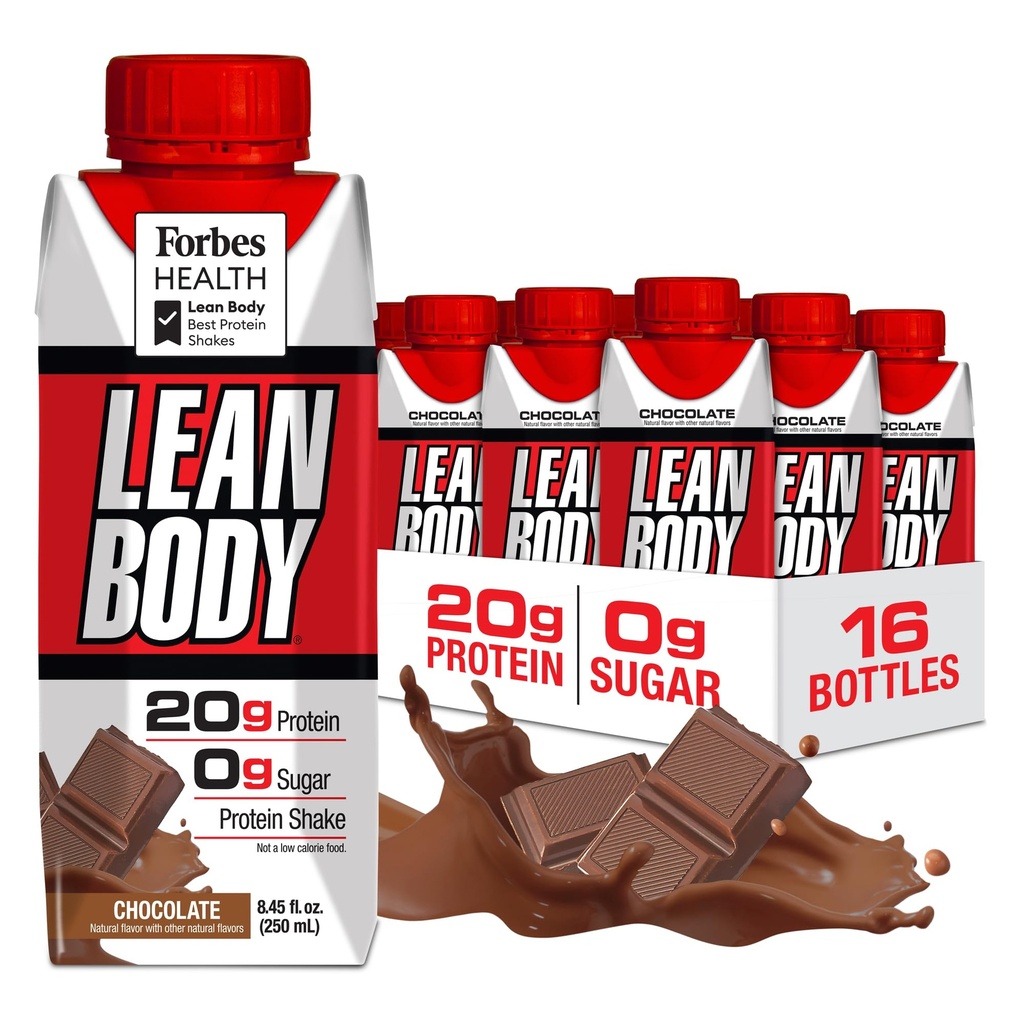 LABRADA NUTRITION - Lean Body RTD Whey Protein Shake, Conveniente On-The-Go Meal Sostituzione Shake for Men & Women, 20 grammi di Protein – Zero Sugar, Lactose & Gluten Free, Chocolate (Pack of 16)