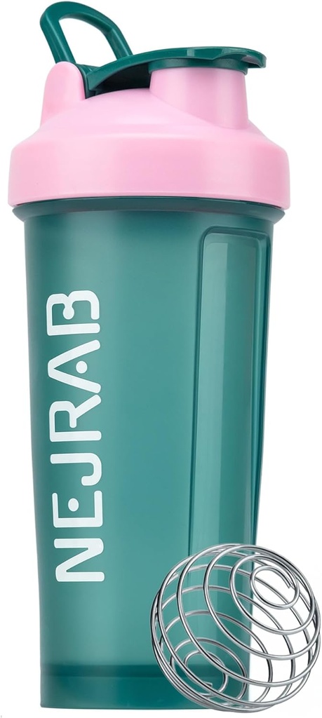 Bottiglia di frullatore di proteine - Bottiglie di frullatore sportivo per miscele di proteine e shakes - 28 Oz, Leak-Proof, coppe shaker per frullati di proteine, Pre-allenamento (Green), Medium, NJB 28-Oz