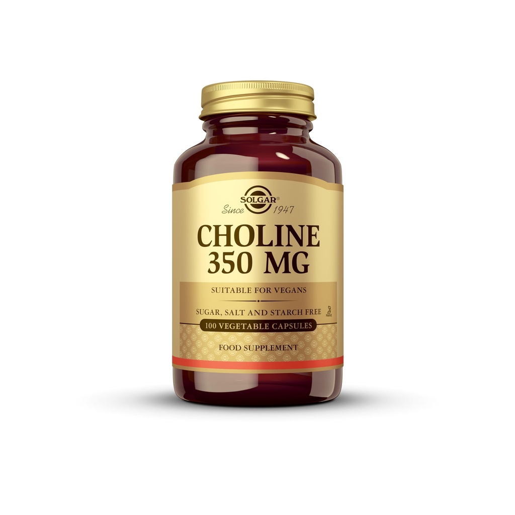 Solgar Choline 350 mg - 100 capsule vegetali, Confezione da 2 - Non OGM, Vegan, Kosher - 200 Total Servings