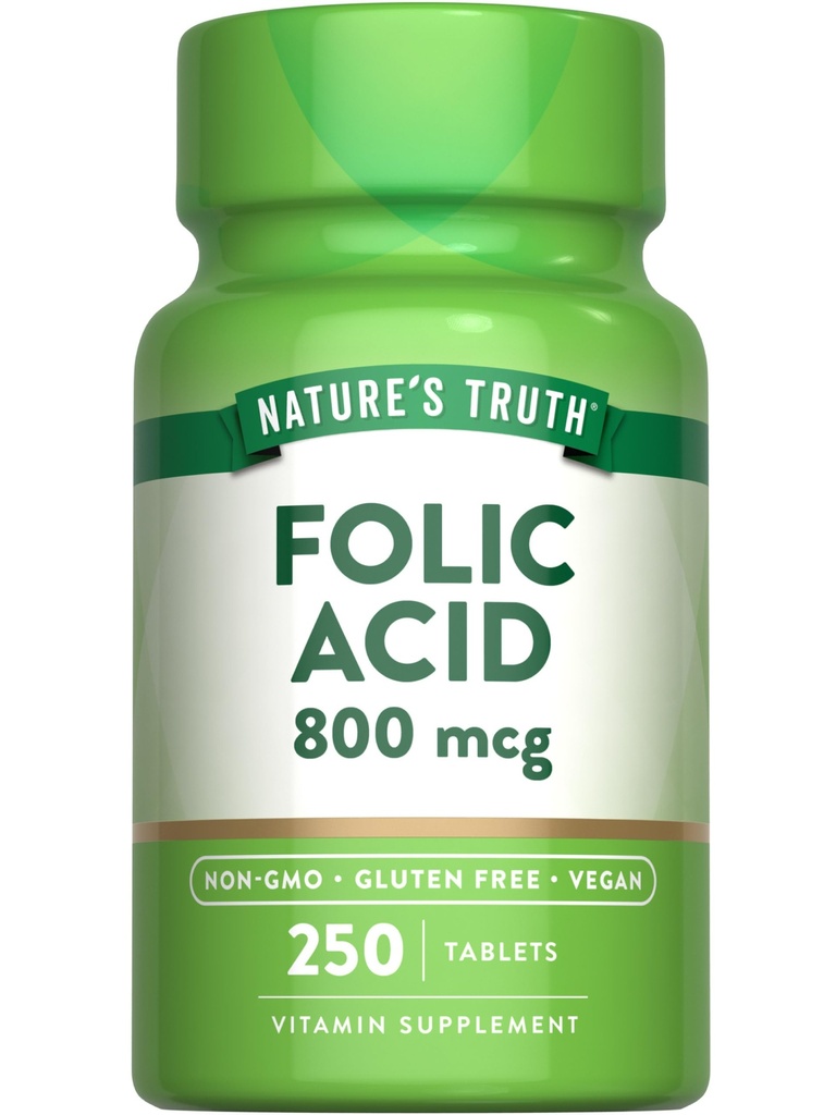 Acido Folico della Verità della Natura | 800 mcg | 250 compresse | Vegan, Non OGM & Gluten Supplemento gratuito