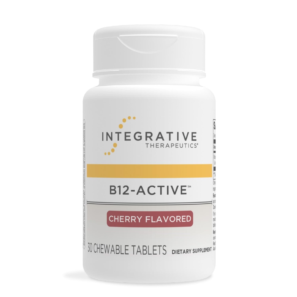 Terapeutica Integrativa B12-Active - B12 Supplemento per il supporto della funzione Nerve* - Supporto per la masticabilità - Latticini, Soia e Gluten-Free - Ciliegia aromatizzata, 30 Compresse per cucire (30 Serve)