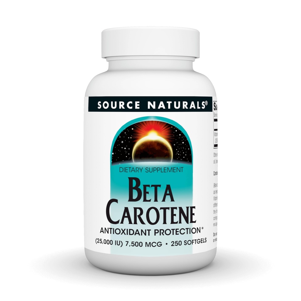 Fonte Naturals Beta Carotene 25000 iu Protezione Antiossidante - Convertito da Corpo in Vitamina A - 250 Softgels