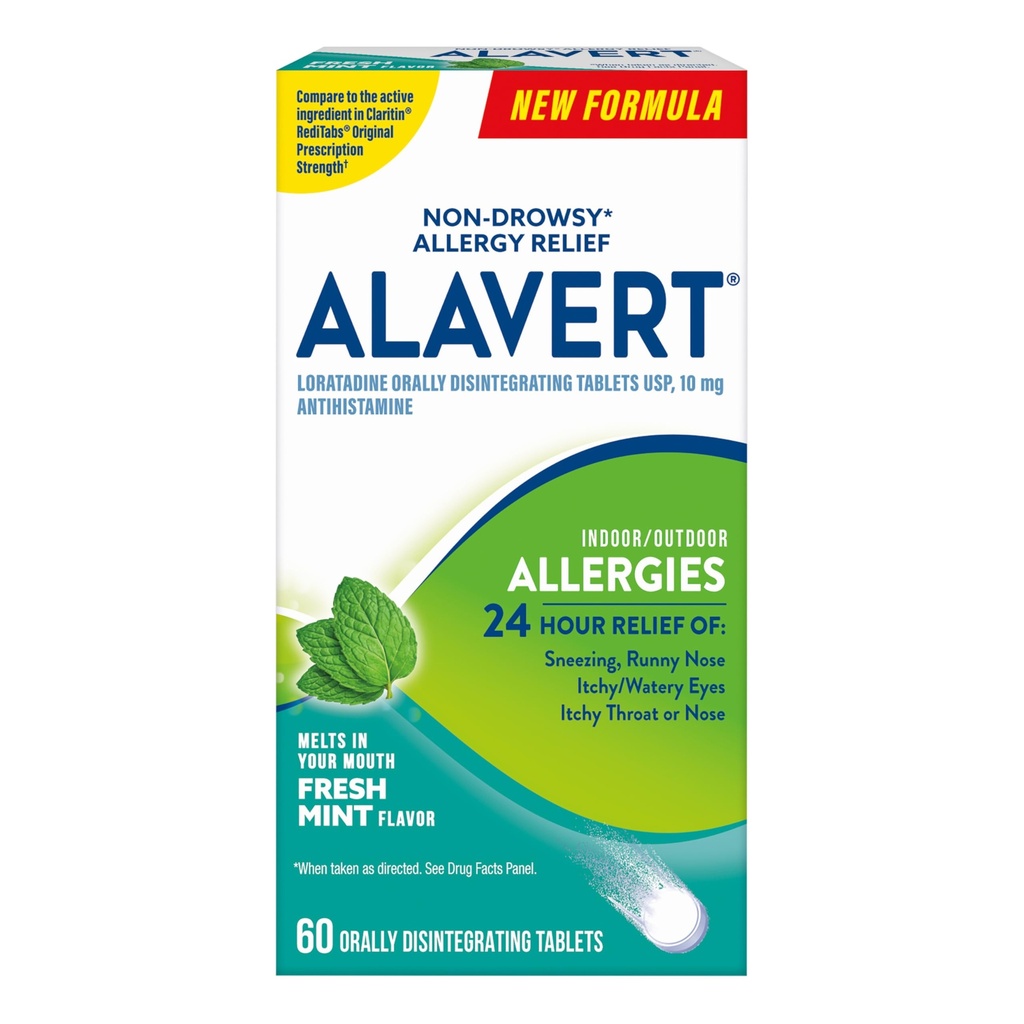 Alavert Allergy 24 ore Rilievo, Fresco Mint Flavor, Orally Disintegrando Allergy Tablets, Antistamina Non Fresca, Loratadine 10mg, 60 Conte
