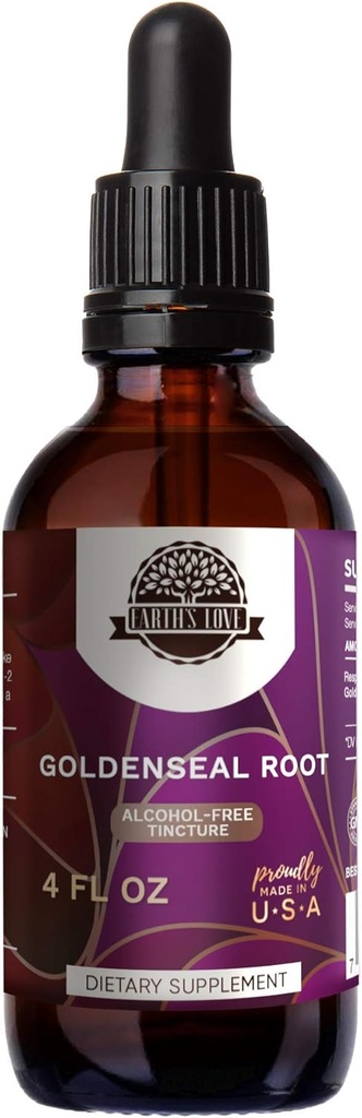 L'amore della terra - Goldenseal Root Alcohol-Free Estratto di erbe Tintura, Super-Concentrato Goldenseal (Hydrastis Canadensis) Radice secca (4 Fl Oz)