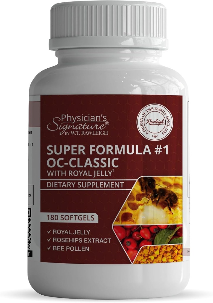 Rawleigh Super Formula No.1 OC-Classic: 180 Softgels con Royal Jelly & Bee Pollen abbinato a Rosehips, Acido lipoico alfa, & Vitamina B12, Supplemento non OGM per la salute del cuore e il supporto immunitario