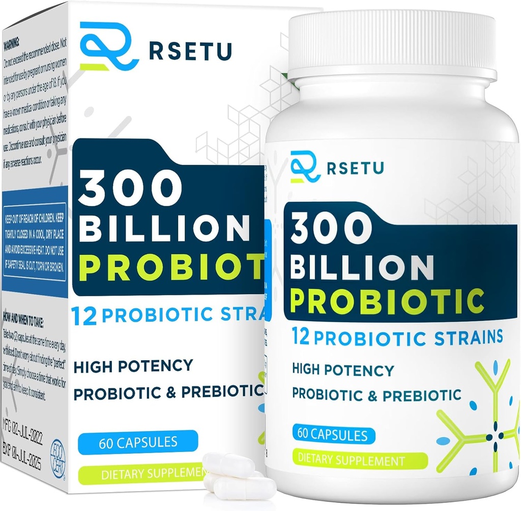 Probiotici per le donne Uomini: 300 miliardi di CFU Probiotici ad alta potenza + 12 Strains Probiotici Biologici con Prebiotici, Supplemento Probiotico giornaliero per Digestivo, Gut, Immune e Bloating Health, 60 capsule
