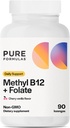 PureFormulas Methyl B12 + Folate Supplement, 1.000 mcg di Methylated B12 Supplemento, 665 mcg di Folate, Cherry Vanilla Flavor, Methylated Vitamin B 12 - Non-GMO, 90 Lozenges