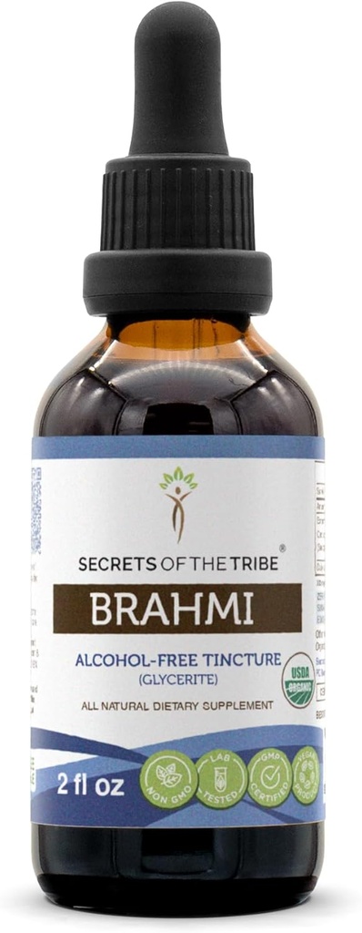Segreti della Tribù Brahmi USDA Organico | Estratto senza alcool, Gocce di erbe ad alta potenza | Realizzato in Brahmi Organico Certificato al 100% (Bacopa Monnieri)