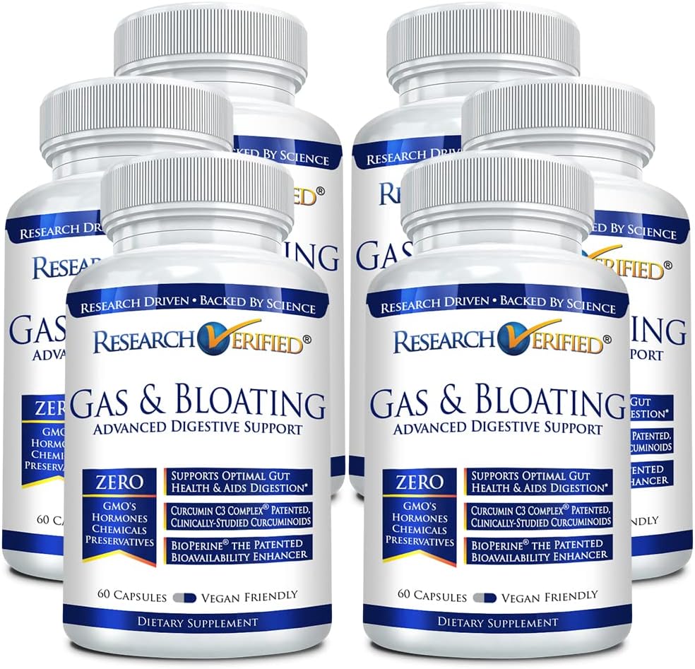 Ricerca Verified Gas and Bloating - Rilassa i muscoli intestinali, Elimina il Gas Buildup - Polvere di carciofo, Ginger, polvere di foglie di menta piperita - 360 capsule - Vegan