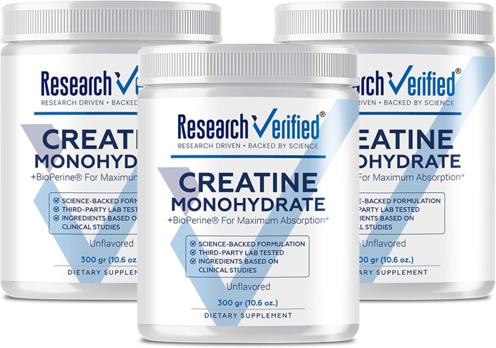 Ricerca Verificata Creatina Monoidrato - Supporta la crescita ottimale del muscolo, Migliorare le prestazioni - 5000mg Creatina Monoidrato - BioPerine - 180 Serve - Unflavored - Vegan