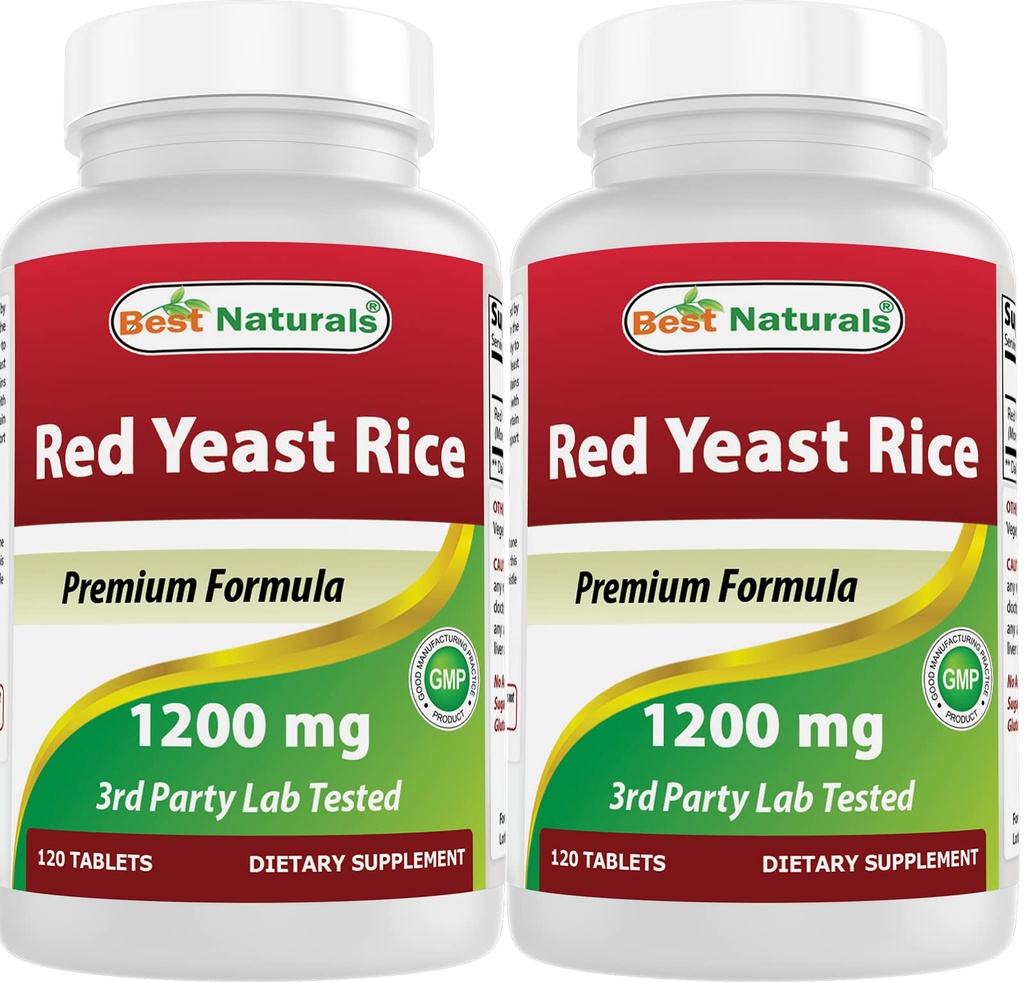 Migliori naturali riso rosso lievito 1200 mg (non OGM) 120 compresse (120 conteggio (pacchetto di 2))