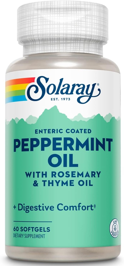 Solaray Peppermint olio immatricolato w/Rosemary & Thyme olio | Sano, Sostenimento Digestione Supporto | 60 Softgels