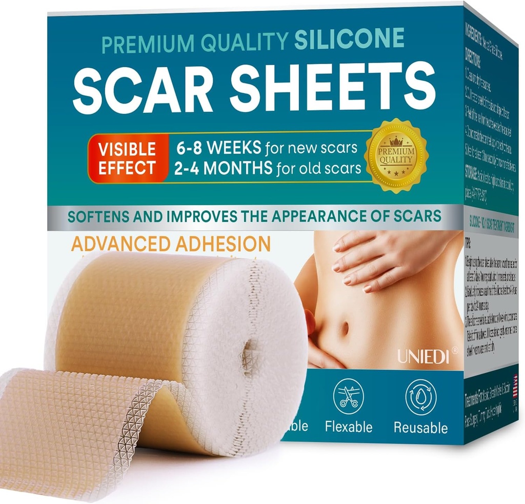Fogli per cicatrici in silicone, Nastro per cicatrici in silicone(1.6"x 120" Roll-300CM), Nastro in silicone per cicatrici, Nastro per cicatrici chirurgiche, Strisce per cicatrici in silicone per C-Sezione, Tuck pancia, Keloid e cicatrici chirurgiche